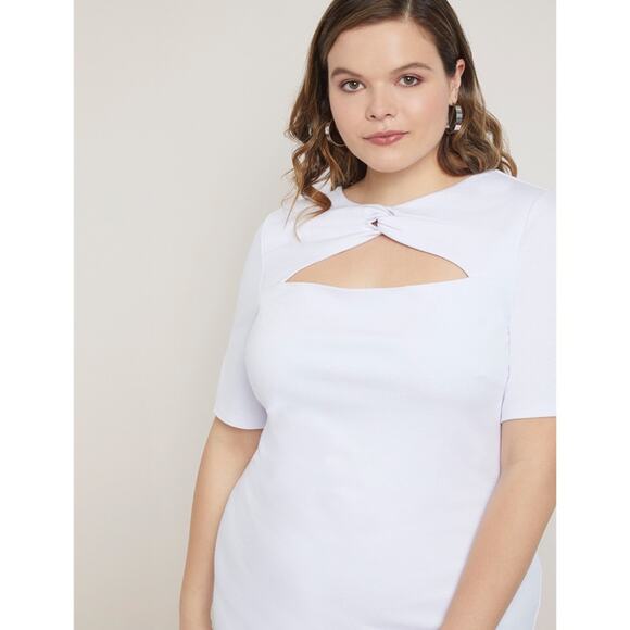 NWT Eloquii White Twist Front Cut Out Elbow Sleeve Sheath Dress - Picture 2 of 7